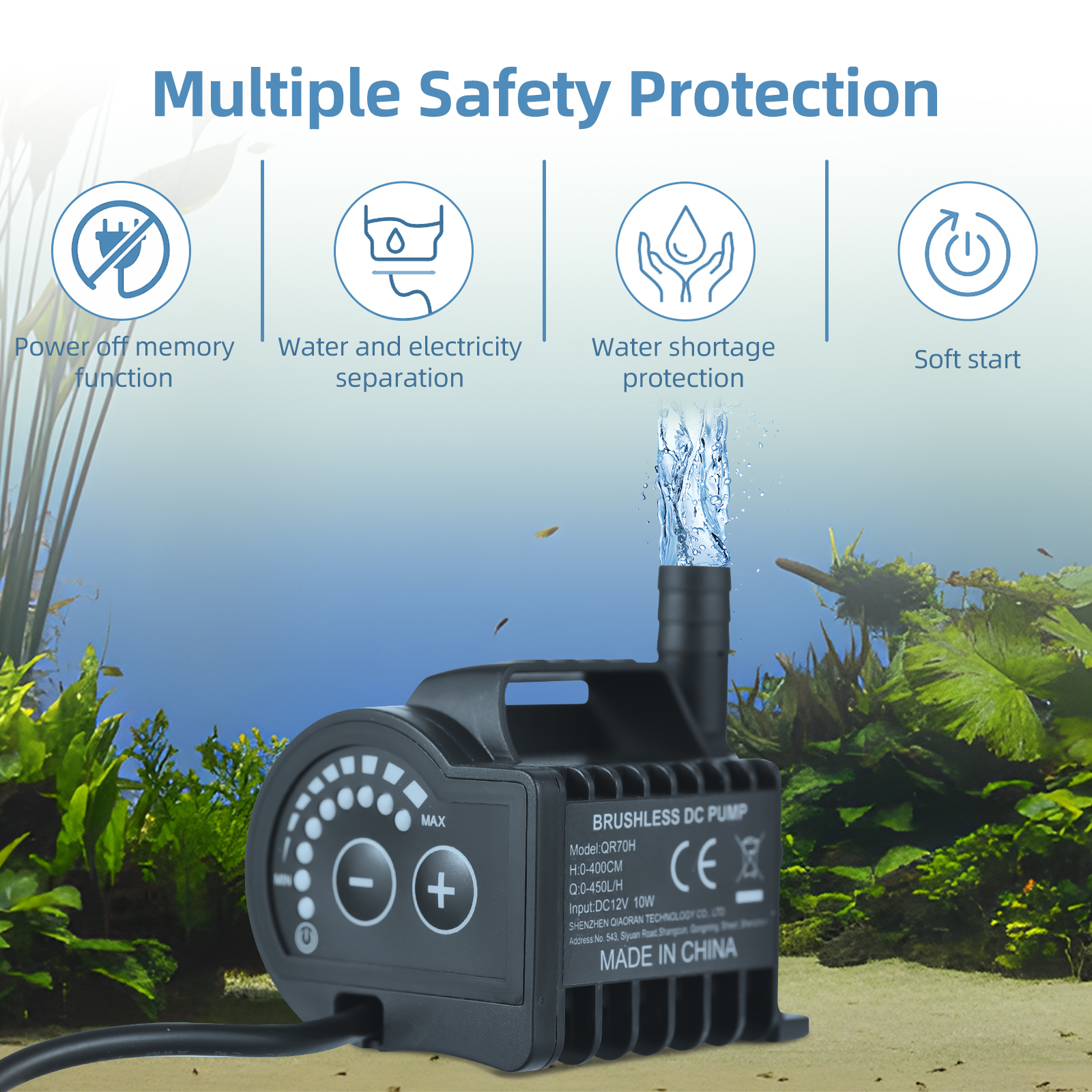 Aquarium Fish In Pond - Submersible 12V Water Pump 8 Levels